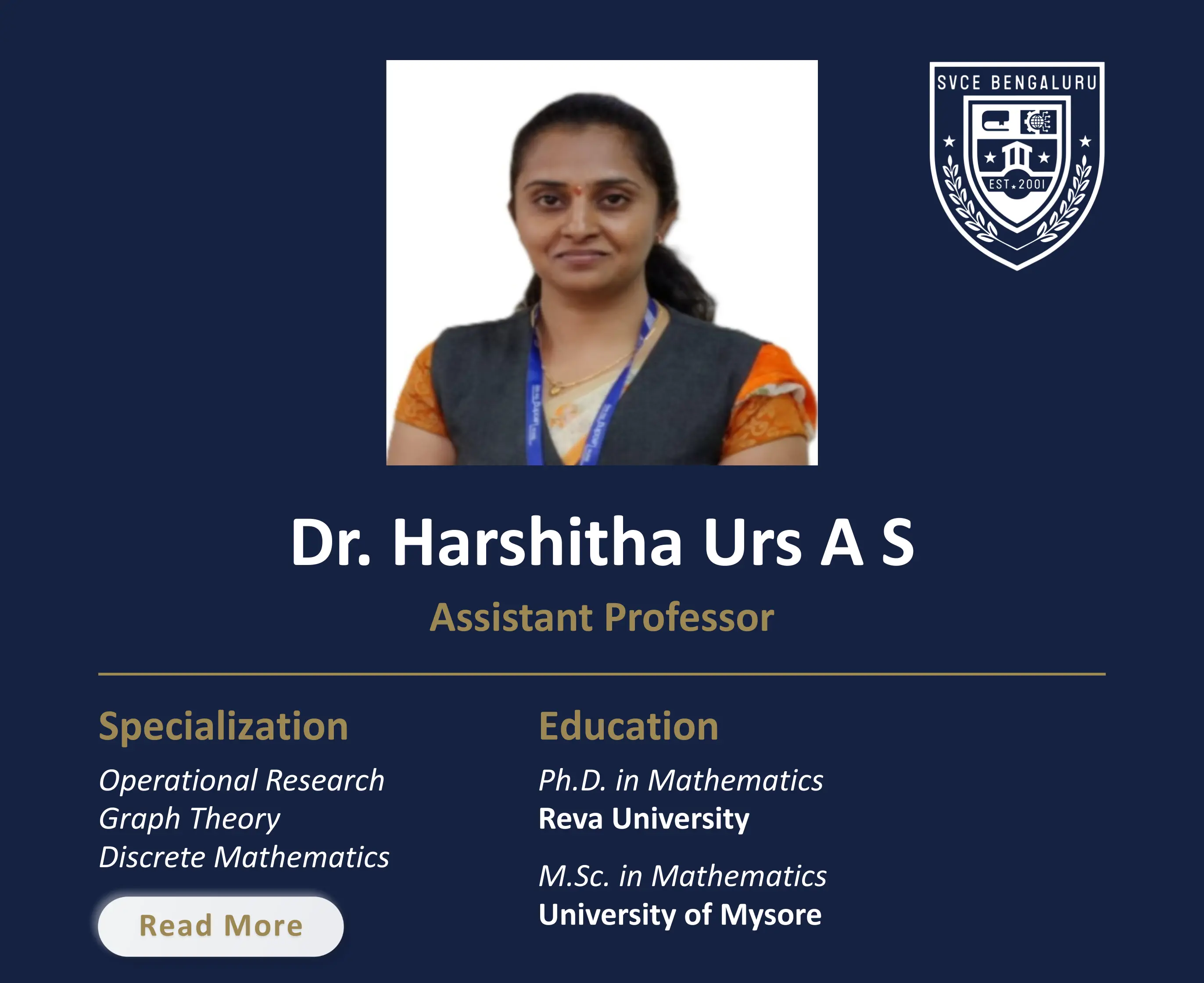 Dr. Harshitha Urs A S - Assistant Professor