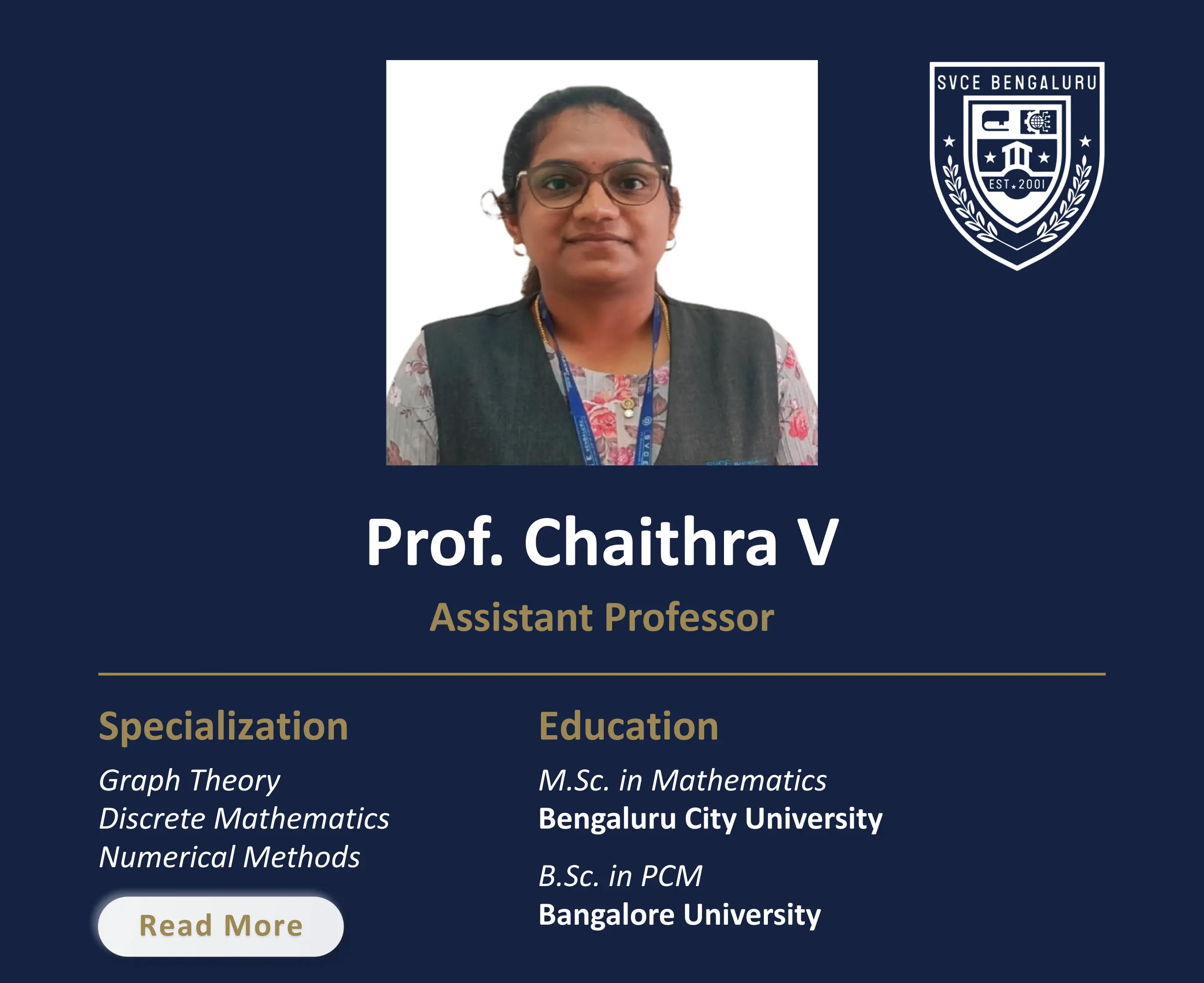 Mrs. Chaithra V - Assistant Professor