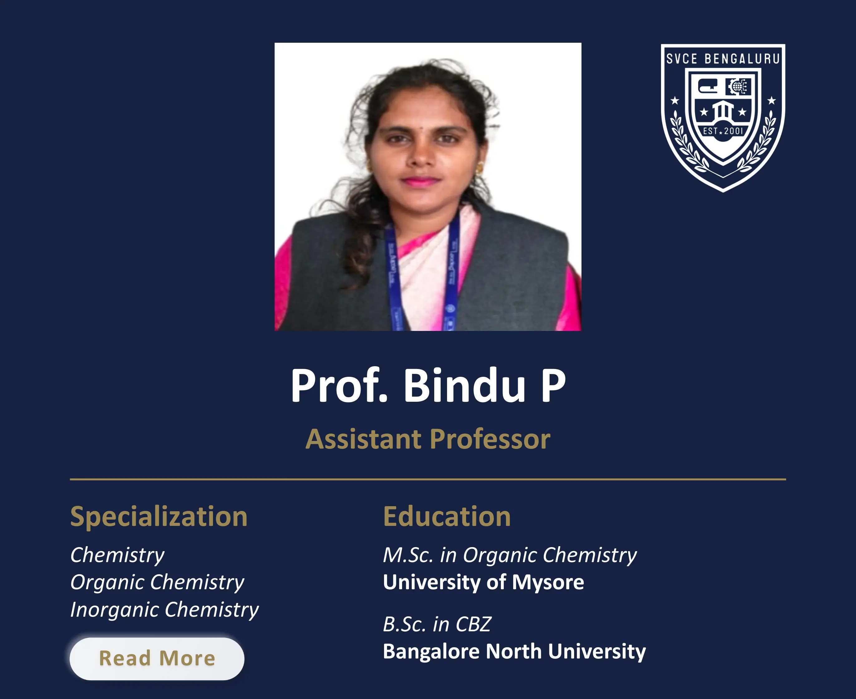 Mrs. Bindu P - Assistant Professor