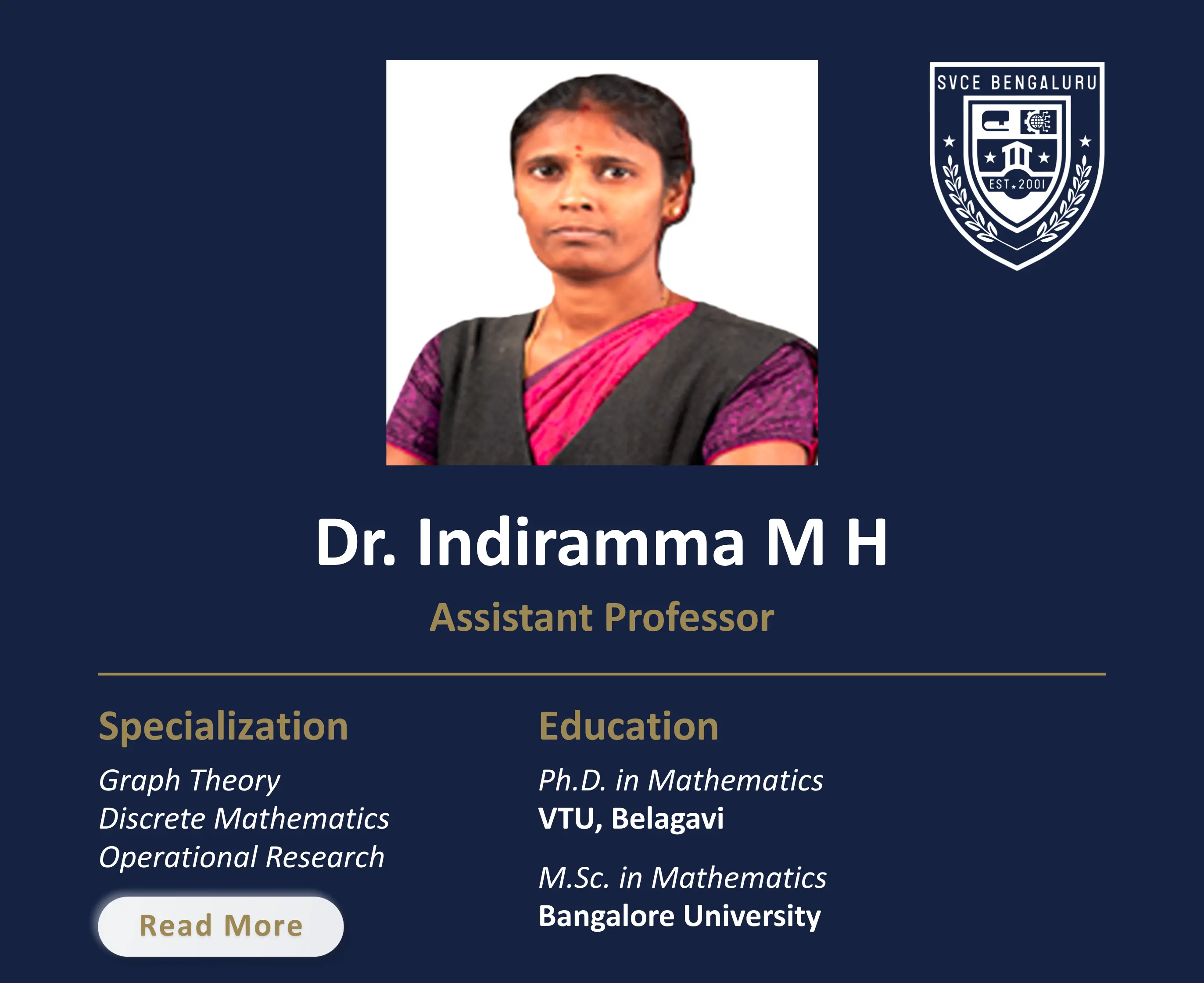 Dr. Indiramma M H - Assistant Professor