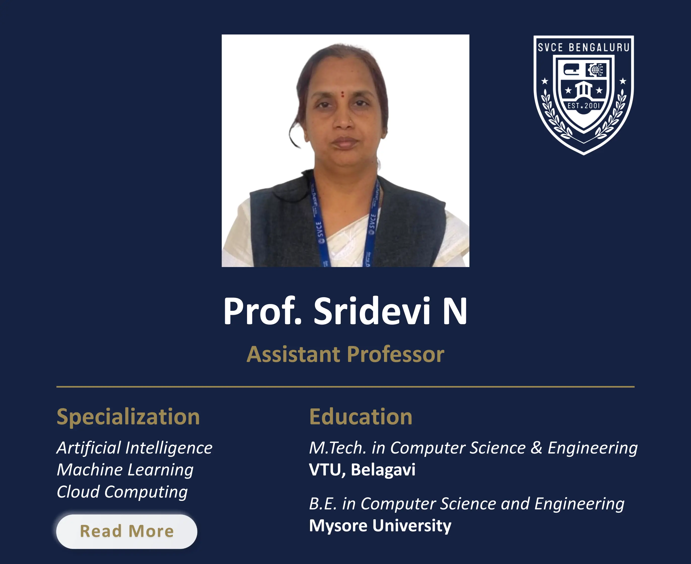 Mrs. Sridevi N - Assistant Professor