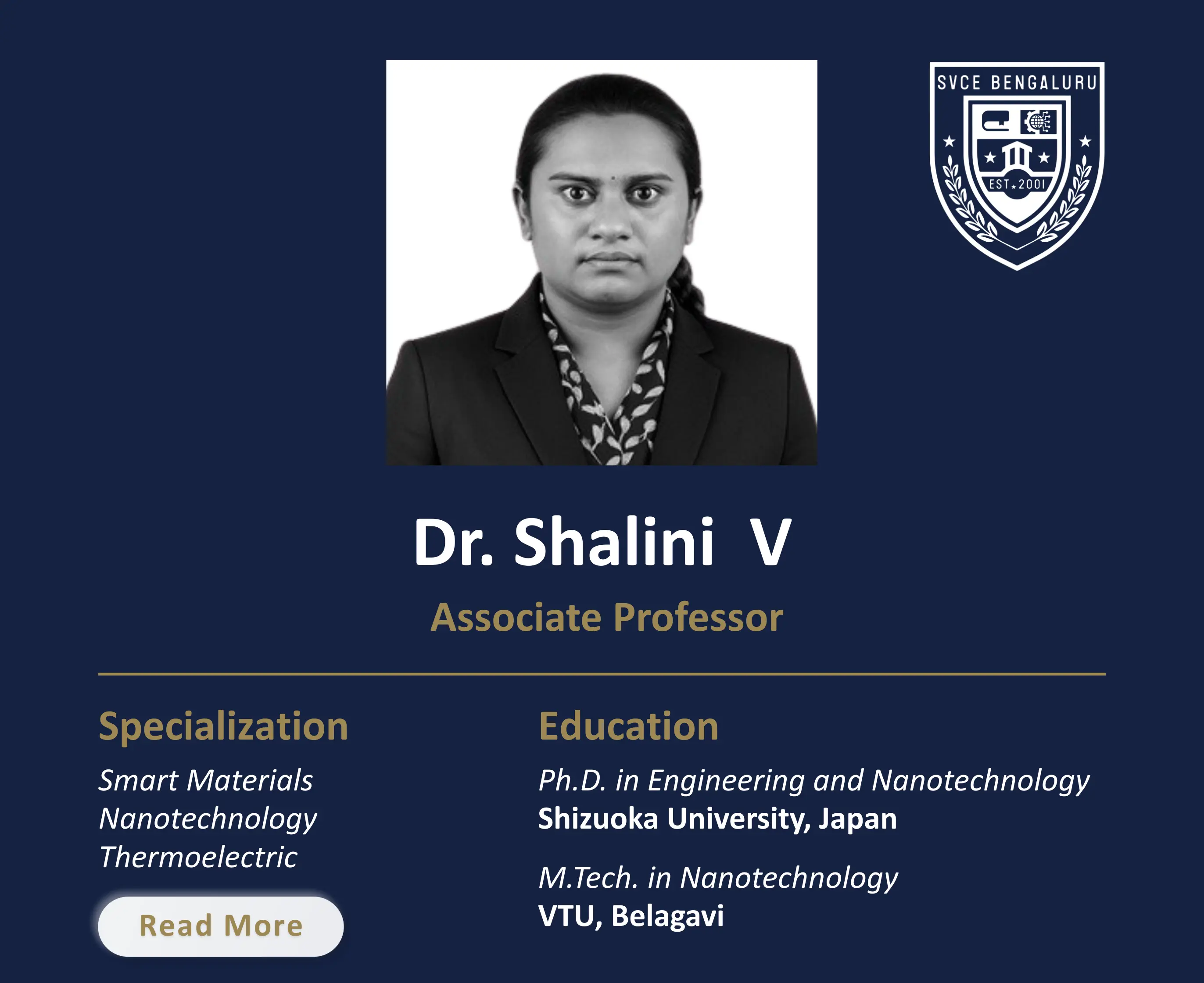 Dr. Shalini V - Assistant Professor