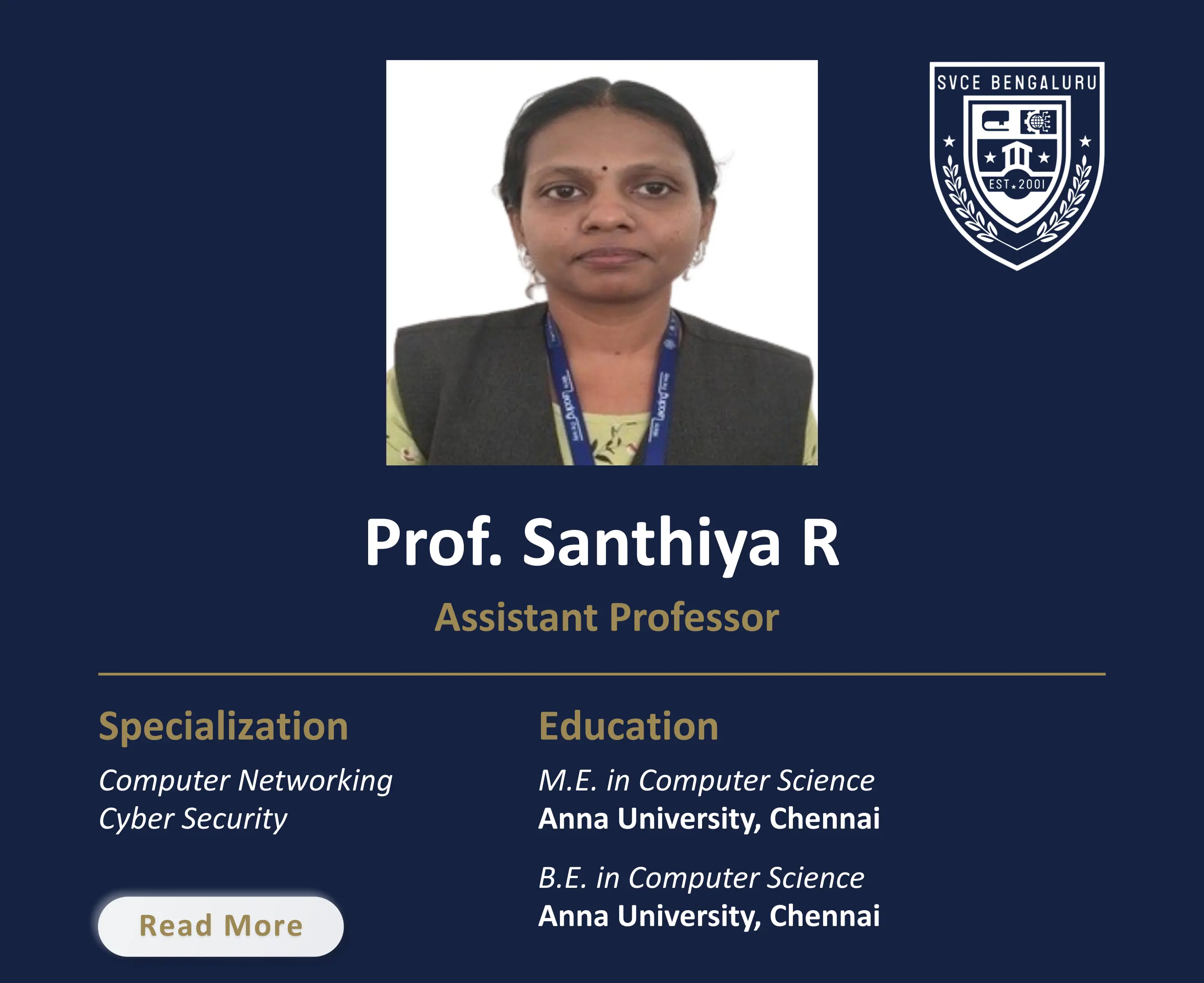Mrs. Santhiya R - Assistant Professor
