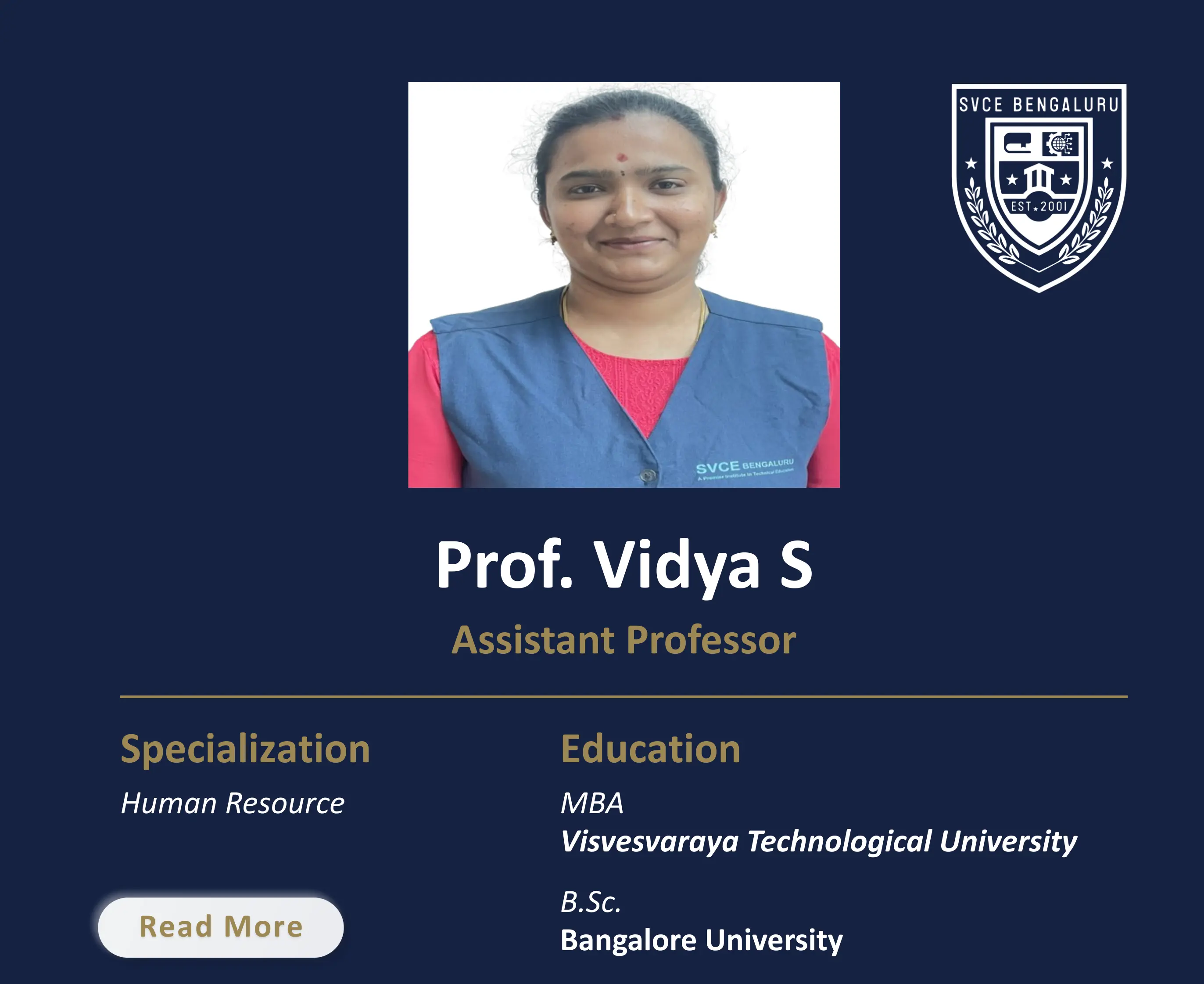 Ms. Vidya S - Assistant Professor