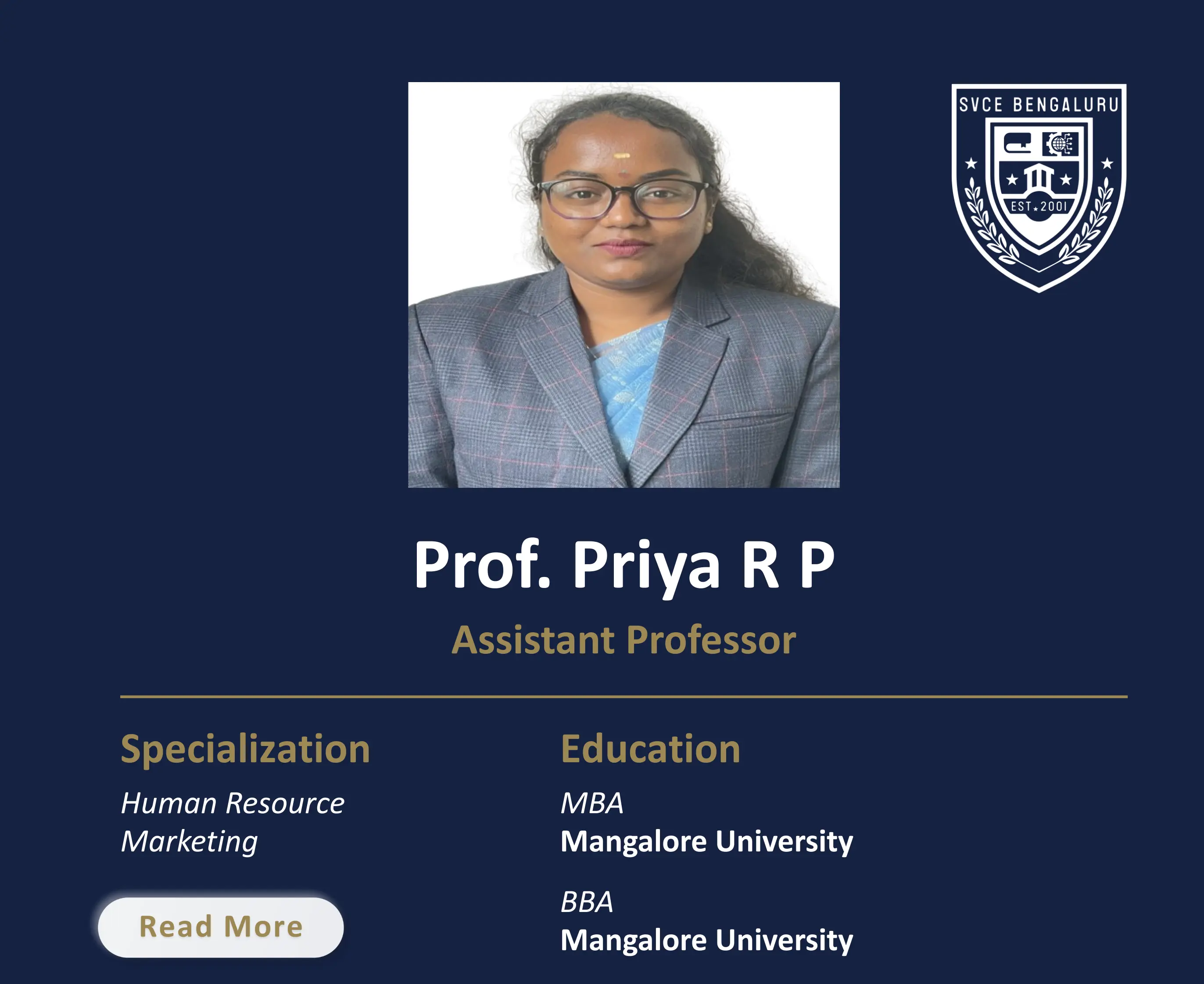 Ms. Priya R P - Assistant Professor